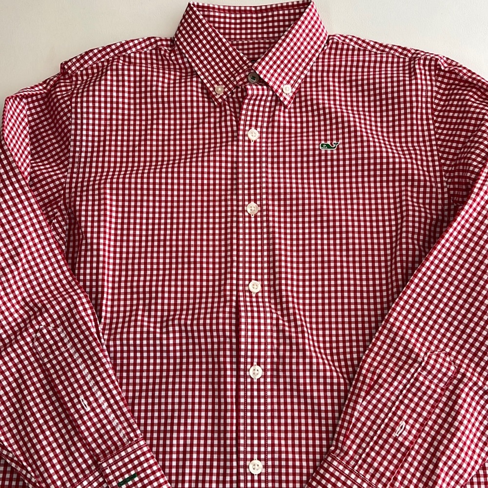 Vineyard Vines Red Check Whale Shirt